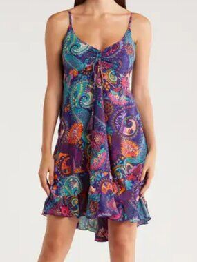 La Fiorentina Purple Paisley Babydoll Dress - Large - BRAND NEW